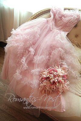 1950s 빈티지 페일핑크 핑크 파티 드레스....
